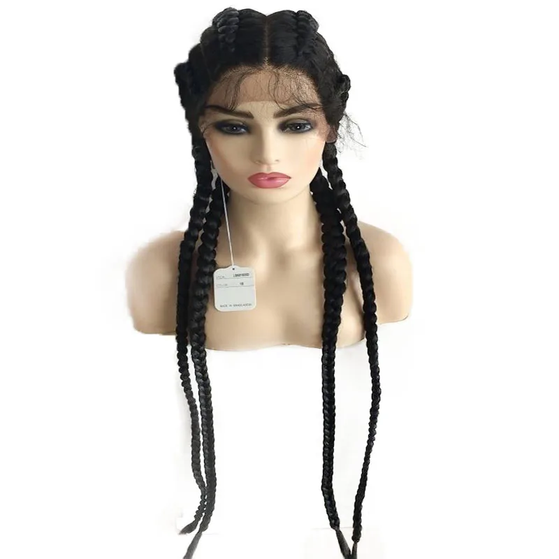 Sylvia Natural Black 5braid Synthetic Lace Front Braid Wigs HandMade Cornrow 4Braids Hair Wig