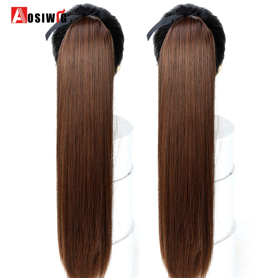 AOSIWIG 22 ''длинные прямые волосы клип в конский хвост шнурок конский хвост термостойкие синтетические накладные волосы для женщин