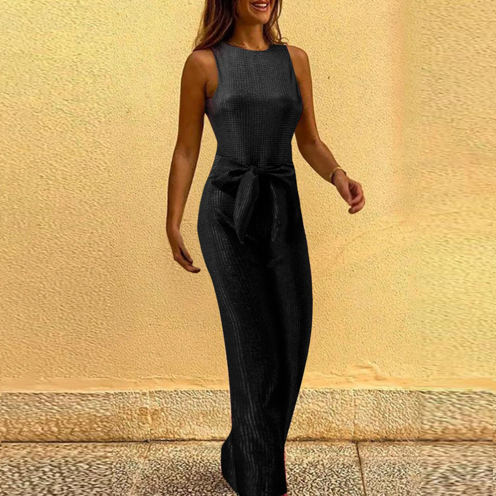 Женский Элегантный Блестящий комбинезон без рукавов с блестками брюки широкими