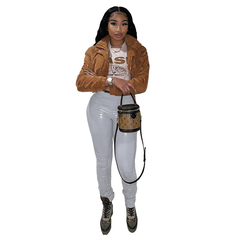 

PU Leather Women Sexy Pencil Stacked Pants Skinny Bodycon Elastic Fashion Sexy Spring Autumn High Waist Trousers 2021 Leggings