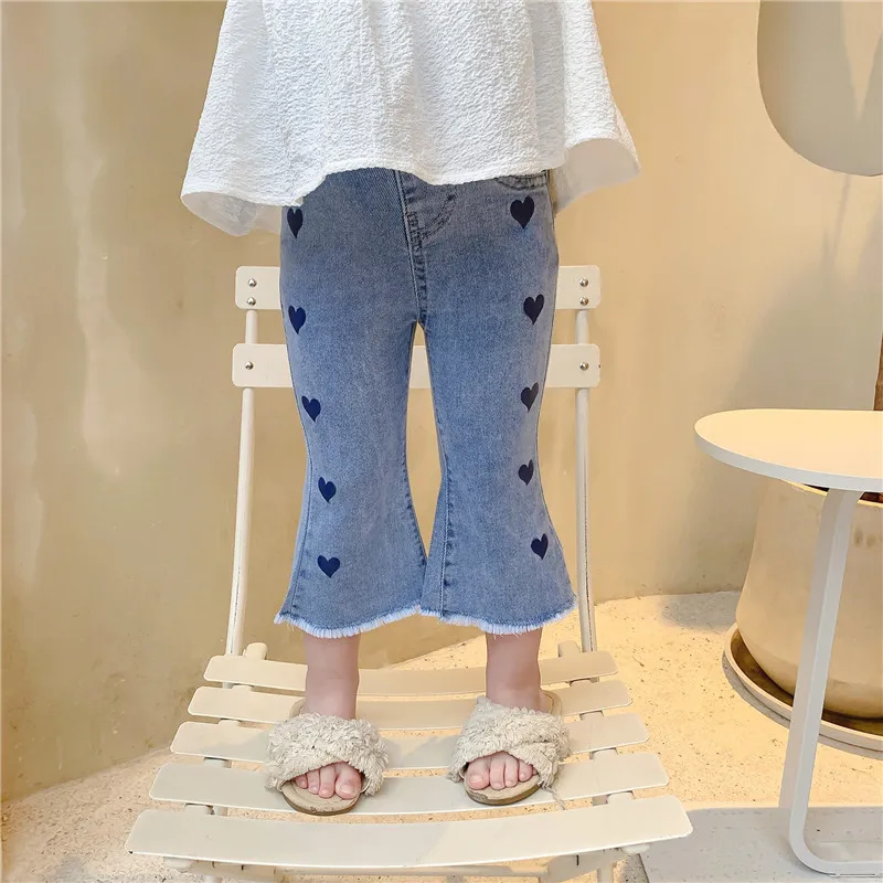 

Girls Baby's Kids Long Jean Pants 2021 Flared Spring Autumn Toddler Cotton Beach Casual Trousers Princess Children's Clothing
