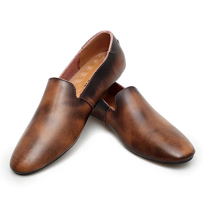 New Fashion Men Leather Flats Shoes Comfortable Man Casual Slip on Male Outdoor Walking Split Driving | Обувь