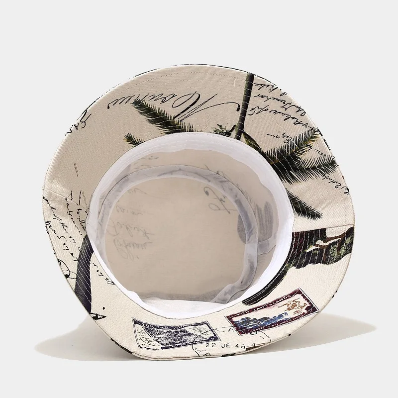 Coconut Tree Bird Embroidery Bucket Hat Men Women Fashion Fisherman Hat Beach Sun Hats Bob Femme Panama Hat Basin Caps