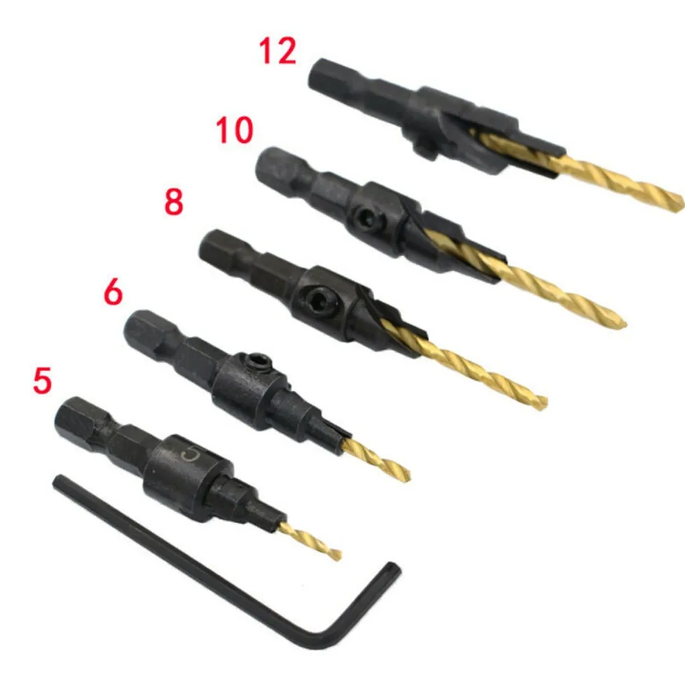 

6pcs Countersink Drill Woodworking Drill Bit Set Drilling Pilot Holes For Screw Sizes #5 #6 #8 #10 #12 Drill Woodworking Tools