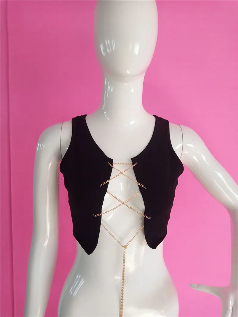 Металлическая цепочка сексуальный однотонный короткий женский жилет порно БДСМ