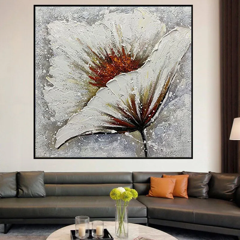 

Hand-painted oil painting Dandelion Flower Wall Art Canvas Painting White Modern Poster Plant Picture Home Decor for Living Room
