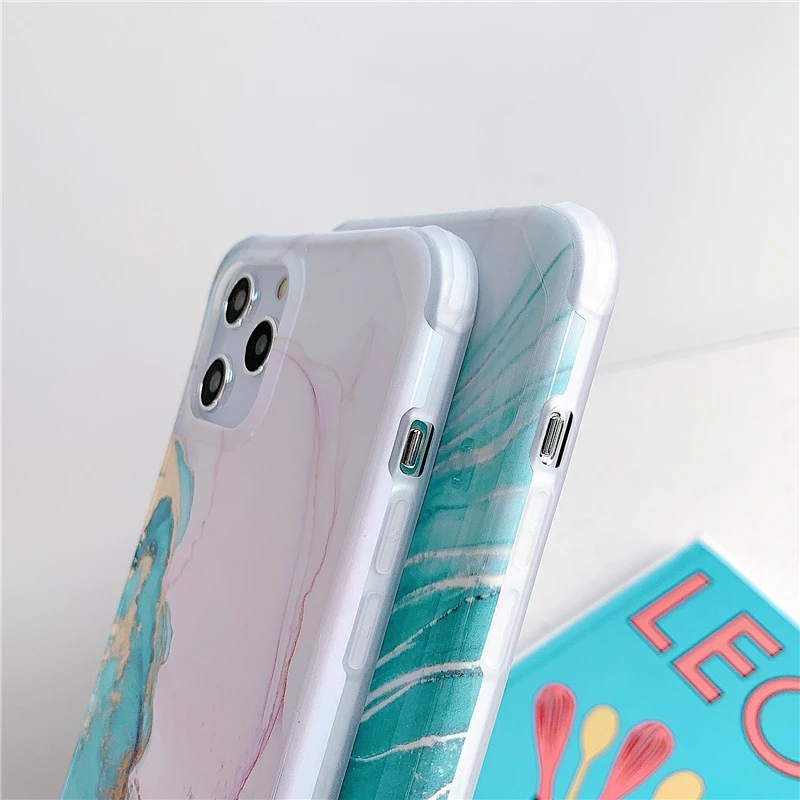 Роскошный Жесткий чехол из голубого золота и мрамора для iPhone 12 Pro 11 Max XR SE 2020 7 8 Plus X