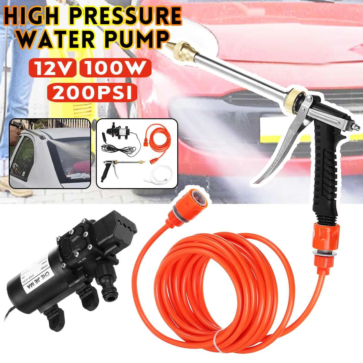 

Household Portable Car Wash Pump 12V 100W 160PSI High Pressure Car Washer Mini Car Washer Cleaner Water Wash Pump Sprayer Tool