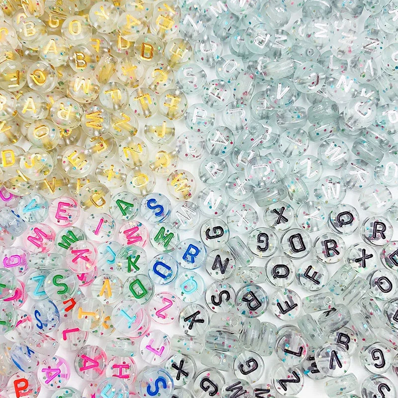 

100pcs/500pcs/lot 4*7mm Flat Round Beads Glittery Alphabet Letter Acrylic Loose Spacer Beads For Bracelet Jewelry Making