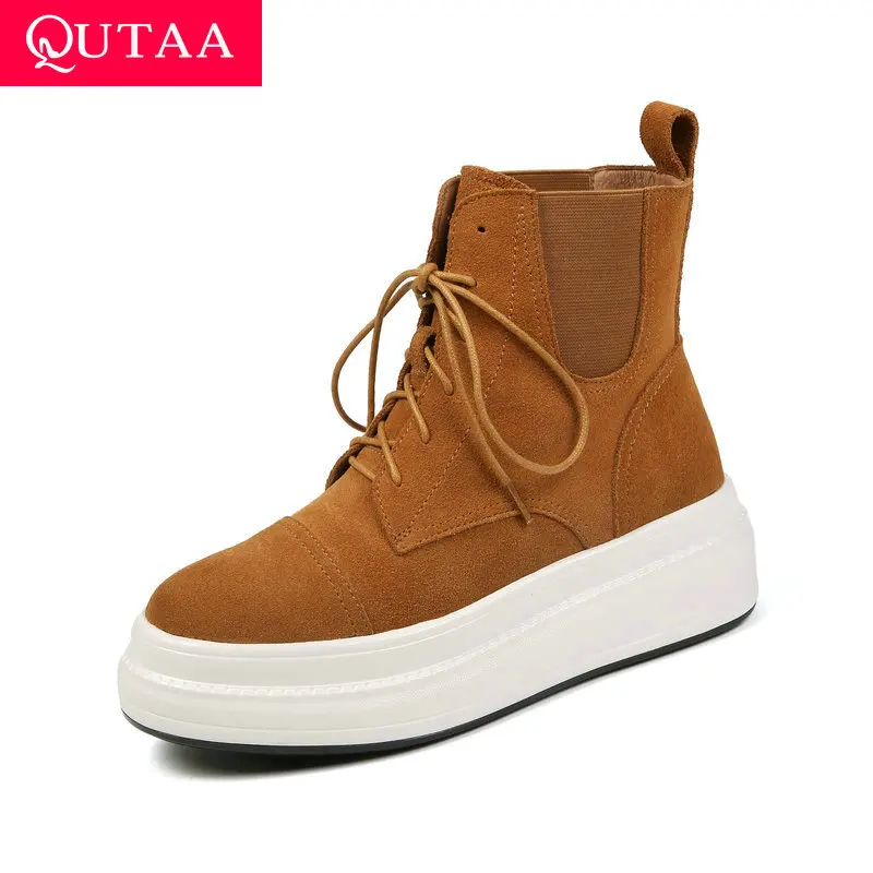 QUTAA/2020 г. Ботильоны женская обувь на танкетке среднем каблуке зимняя повседневная