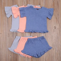 2021 0 5y summer baby girl clothing sweet dot print ruffle short sleeve crop topshorts 3 color soft cotton 2pcs for toddlers