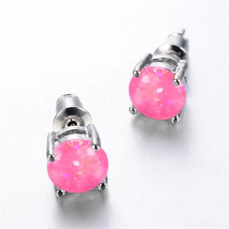 Серьги-гвоздики женские с зеленым огненным опалом 6 мм | Украшения и аксессуары