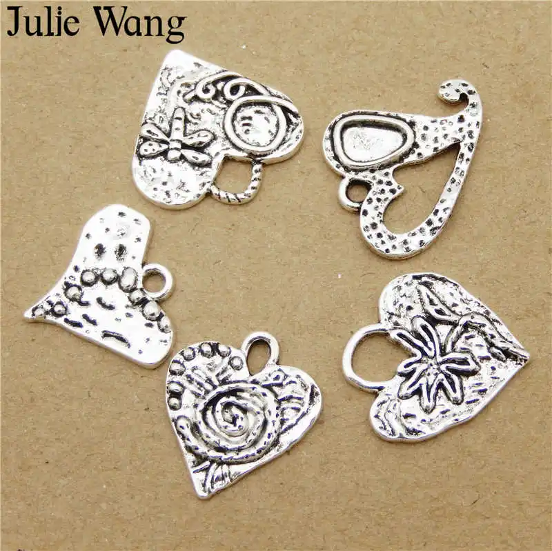 Julie Wang 5 шт. шармы в форме сердца сплав Смешанное дерево спираль Стрекоза