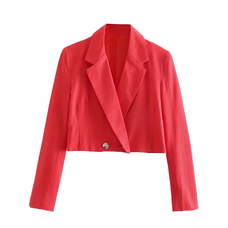 

2021Za Blazer Skirt Suits Red Double Breasted Cropped Blazer Women's Elegant Sets High Waist Mini Skirt Office Casual 2 Pcs