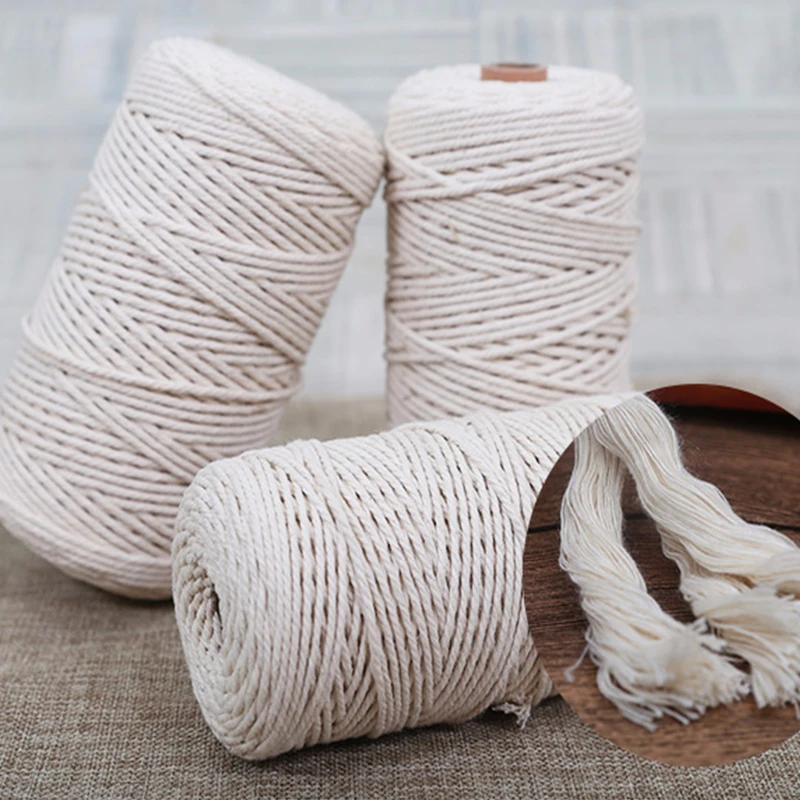 3 мм 200 м 500 белый хлопковый шнур натуральный бежевый витой веревка для рукоделия