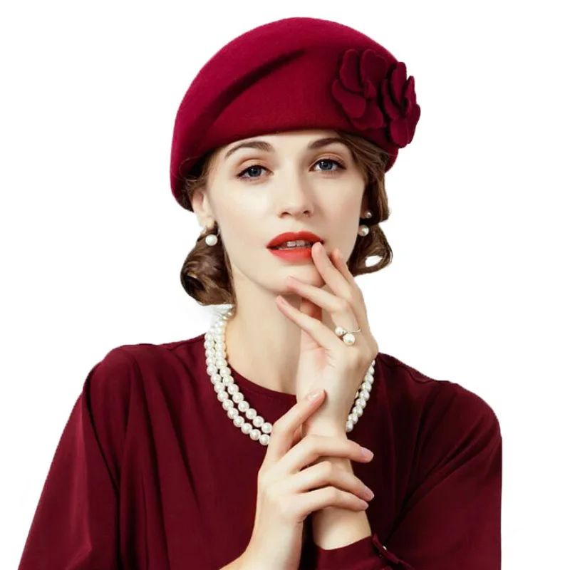 Женская винтажная фетровая шляпа из 100% шерсти с цветком|Женские фетровые шляпы| |