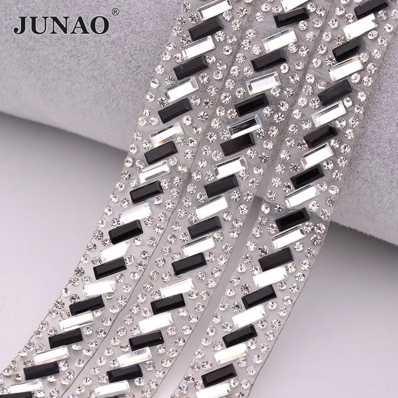 JUNAO 5Yard * 13 мм прозрачный черный исправление Стекло Стразы обвязка железная