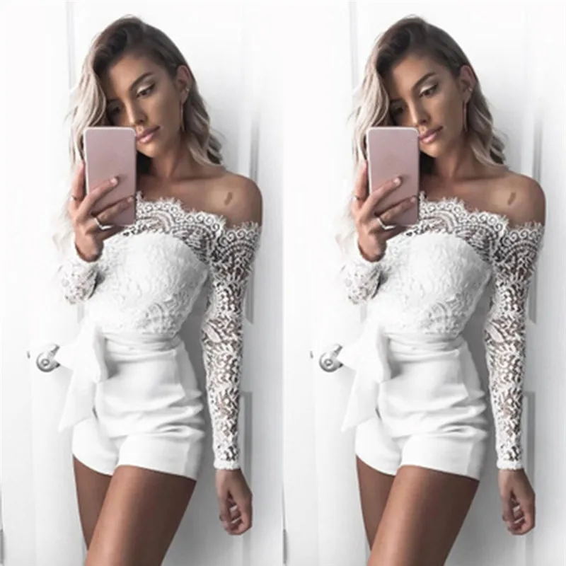 GAOKE Women Off Shoulder Clubwear Summer Playsuit High Waist Lace-up Bodycon Party Jumpsuit Romper Trouser Short Pants