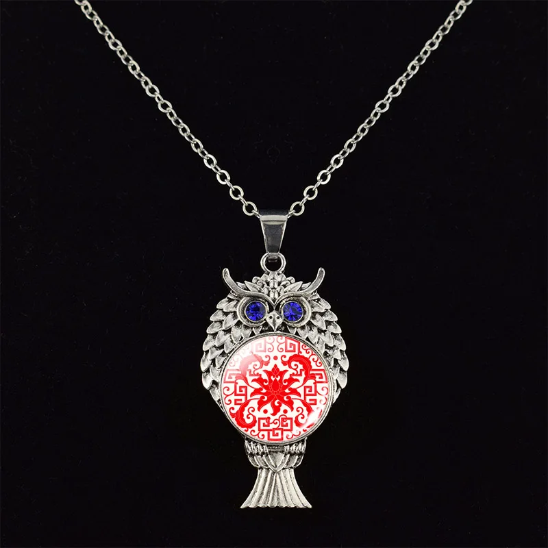 Мандала мистический дизайн Сова ожерелье Мода узор бижутерия со стеклянными