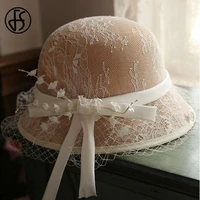 fs 2021 lace flowers fedora hats for women fashion wide brim hats british style vintage wedding church hat lady derby cloche cap