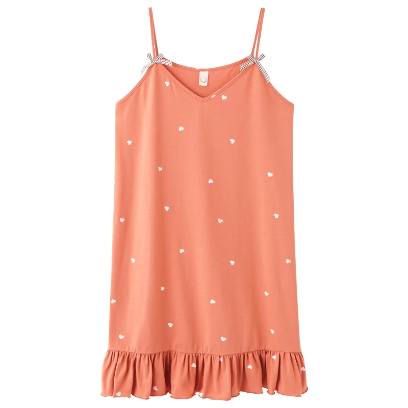 

Women's Nightgowns Heart Print Strap Sleeveless Pajamas V Neck Women's Sexy Nightwear Cotton Sleepwear Women's Summer Dress 2021