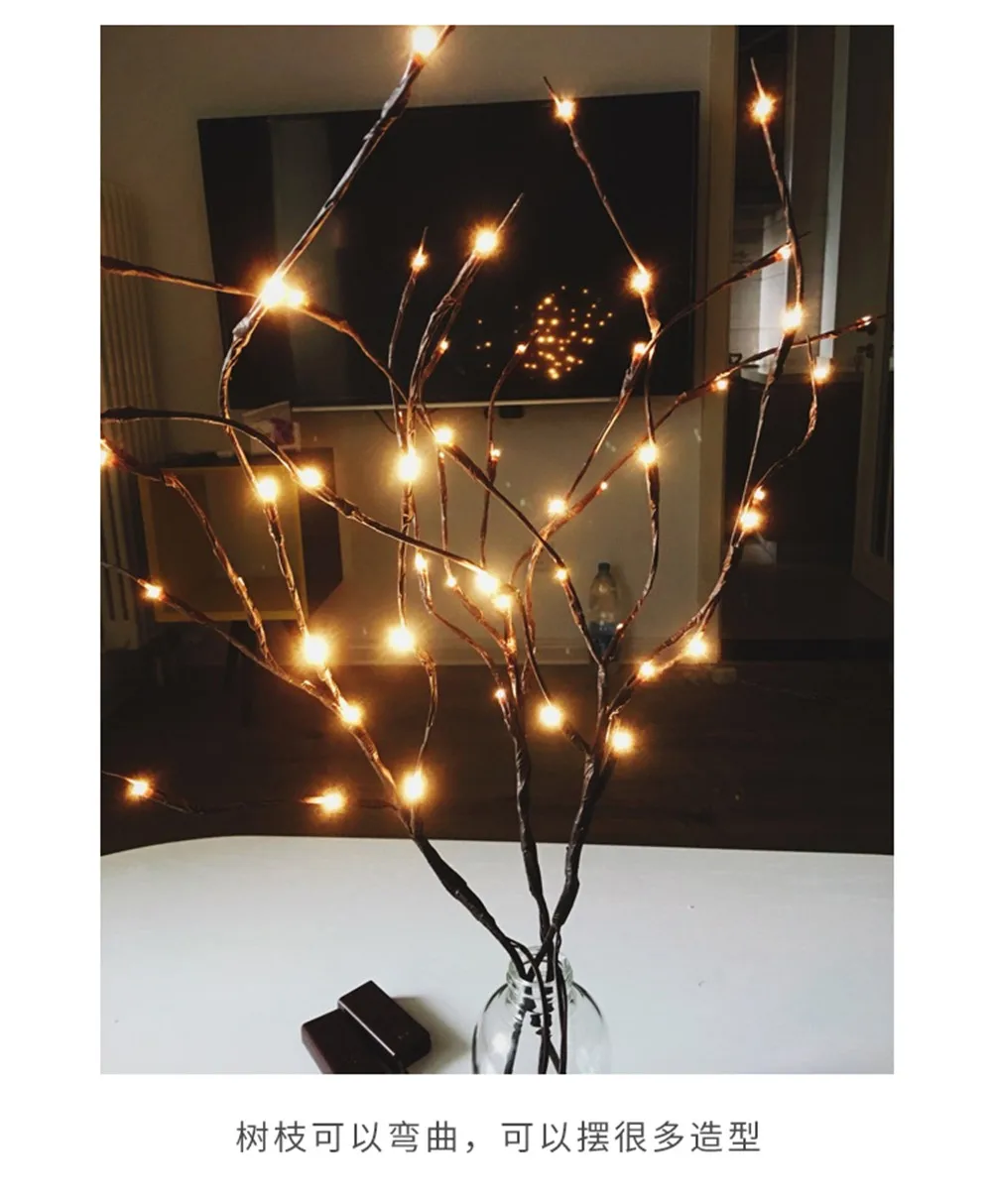 Nordic Style 20 Bulbs Christmas Tree Decoration LED Willow Branch Lamp Floral Lights Home Party Supplies Xmas Natal Home Decor