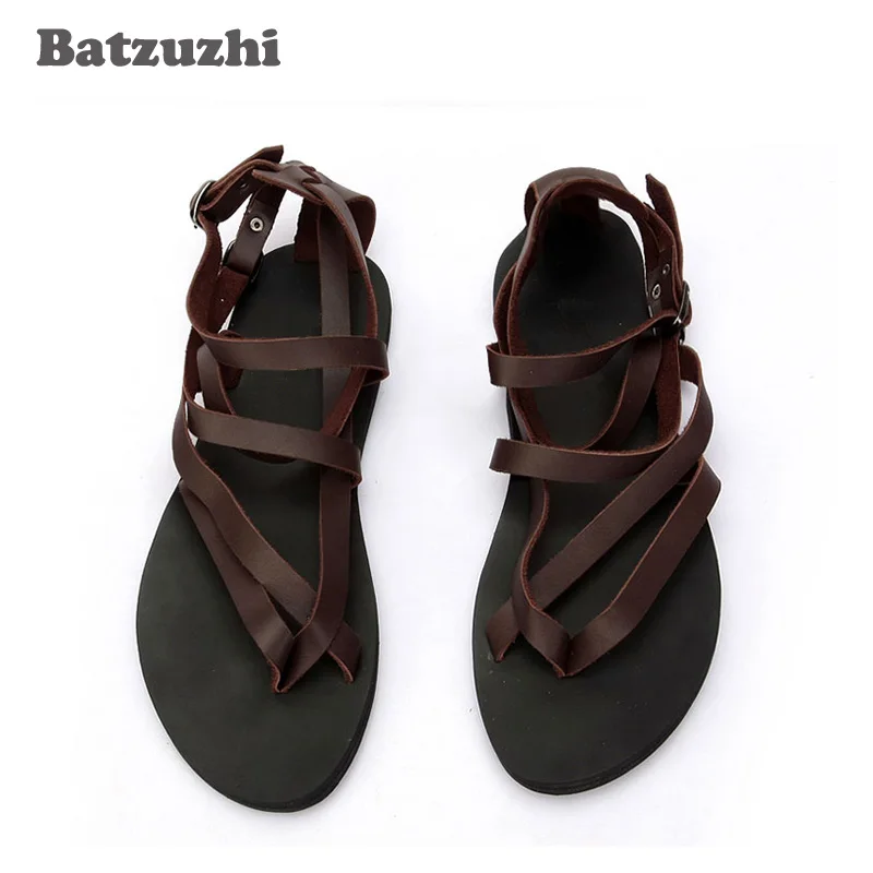 2020 Rome Men Shoes Black&Brown Gladiator Sandalias Mujer SUMMER Sandal Shoes for Men Beach Genuine Leather Sandals, Big Size 46