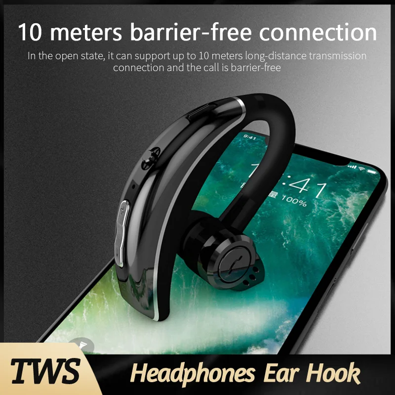 

Unilateral Hanging Ear Wireless Bluetooth Headset Noise Cancelling 9D HiFi Stereo Sport Headset Handsfree With Microphone