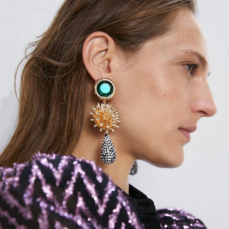 2019 ZA новые трендовые Кристальные висячие серьги женские свадебные массивные