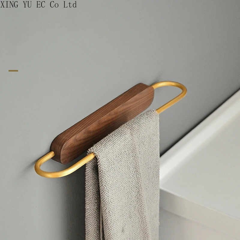 

Punch-free Towel Rack Light Luxury Bathroom Towel Rack Black Walnut Creative Single Pole Bathroom Rack Bathroom Accessories