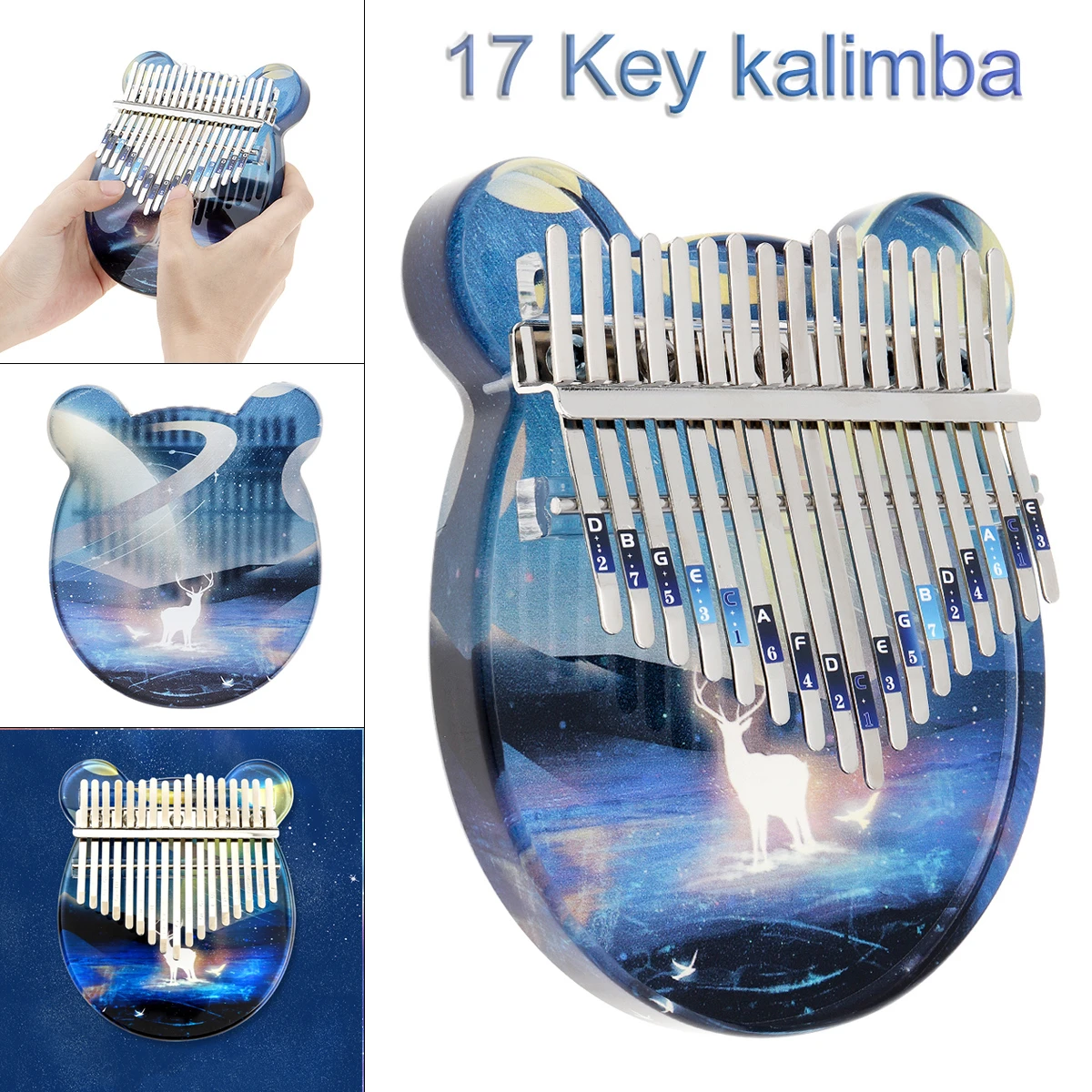 

17 Keys Kalimba Crystal Painted Starry Planet Star Elk Finger Thumb Piano Mbira with EVA Storage Case Christmas Gift