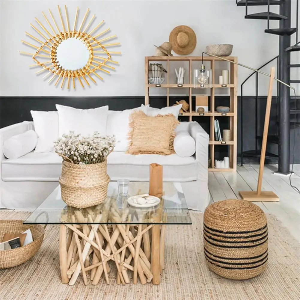 Ротанговое зеркало в форме глаза настенное висячее косметическое для гостиной