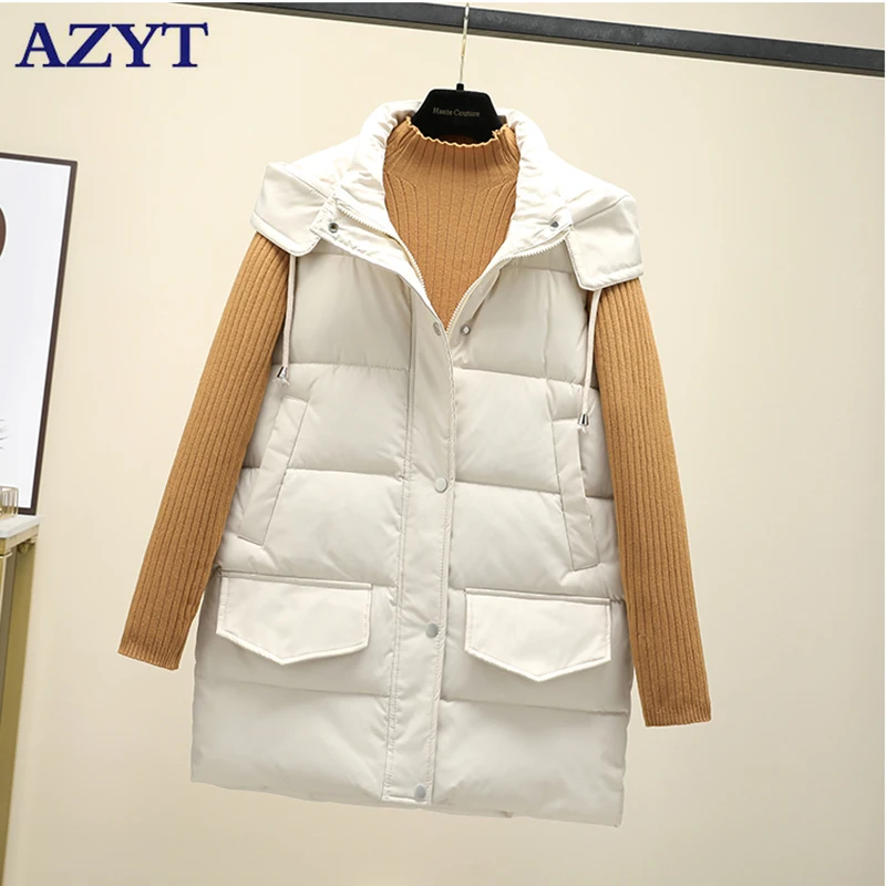 

AZYT 2021 Winter New Hooded Warm Women Vest Thicken Warm Winter Sleeveless Jacket Female Outwear Windproof Waistcoat For Women
