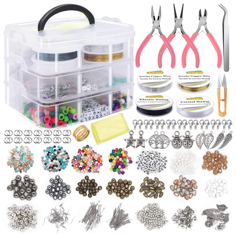 

Jewelry Making Supplies Kit with Assorted Beads Charms Findings Wire Cord Pliers for Necklace Bracelet Earrings DIY A5KE
