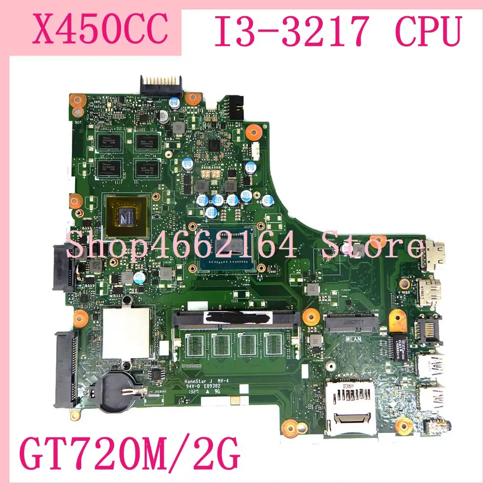 

X450CC Laptop Motherboard I3-3217CPU GT720M/2G For Asus X459CC X450CC X450C X450 Mainboard REV 2.0/2.1/2.3 Fully Tested