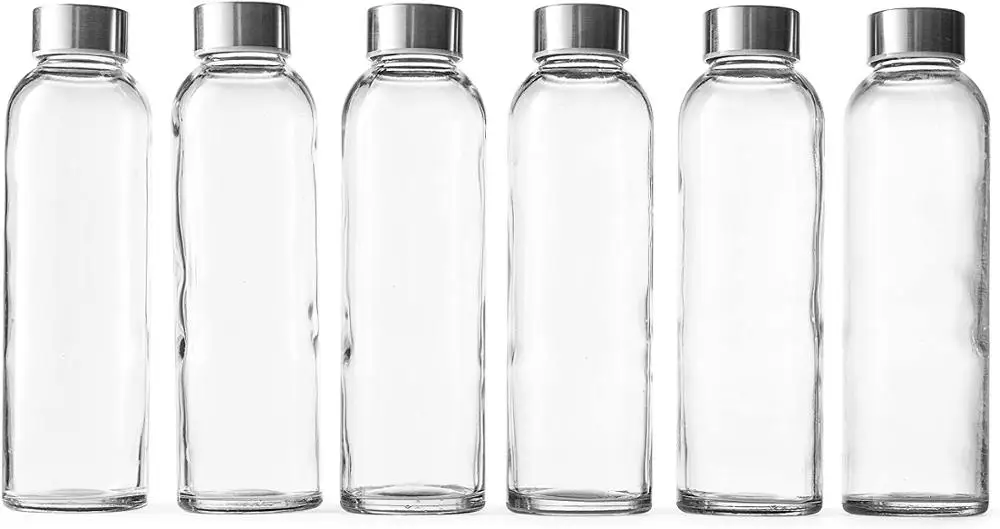 

Glass Water Bottles Stainless Steel Leak Proof Lid Soda Lime Reusable Drinking Bottle Sauce Jar Juice Beverage Container(1 pcs)