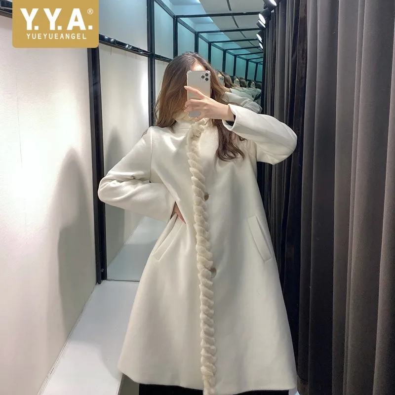 

Winter Elegant Women Long Trench Coat Single Breasted Rabbit Fur Spliced Overcoat Abrigos Mujer Invierno 2021 Ladies Windbreaker