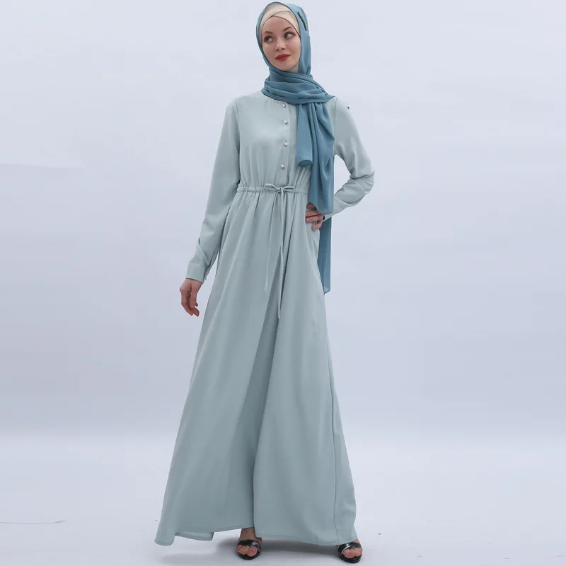 2021 Muslim New Fashion Fresh Bot Hollow Green Turkey Simple Long Sleeve Large Size Arab Fashion Temperament Dress Open Abaya