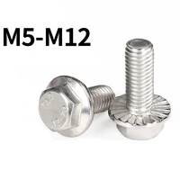 1 10pcs 304 stainless steel screw hexagon head with serrated flange cap screw hex washer bolt flat nail hardware accessories