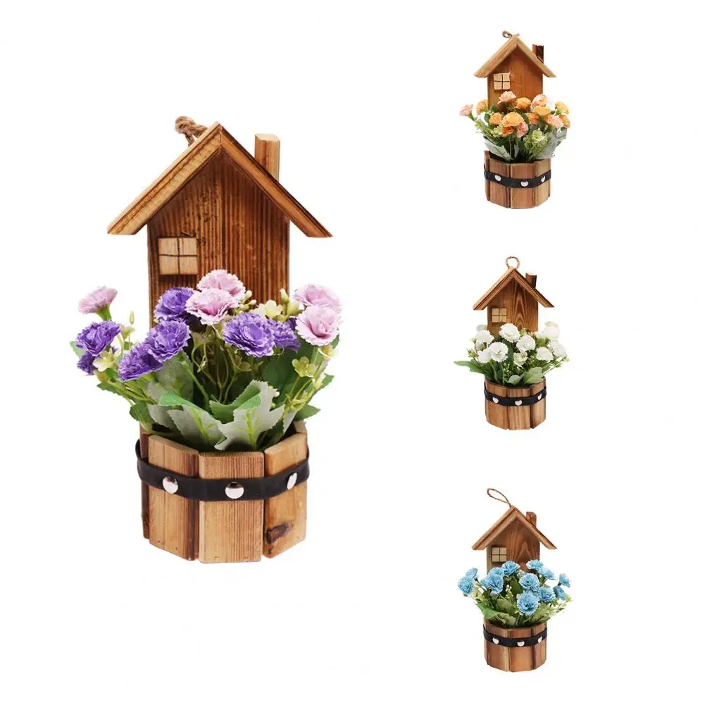 

Artificial Lilac Flower Bonsai Simulation Portable Wooden House Fake Potted Plant Faux Silk Flower for Home Decoration