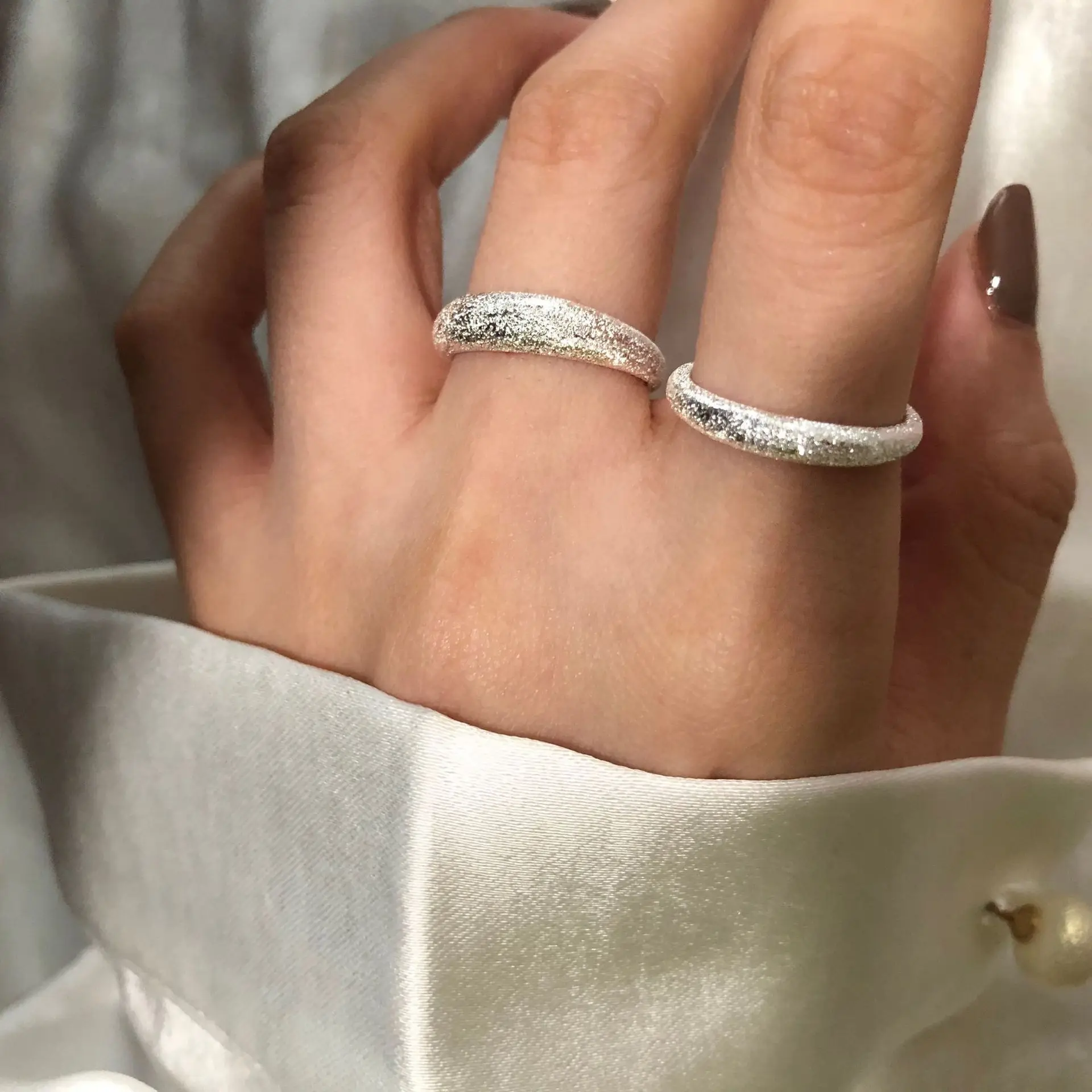 

FMILY Minimalist 925 Sterling Silver Galaxy Shiny Ring Fashion Personality Creative Frosted Jewelry Gift for Girlfriend