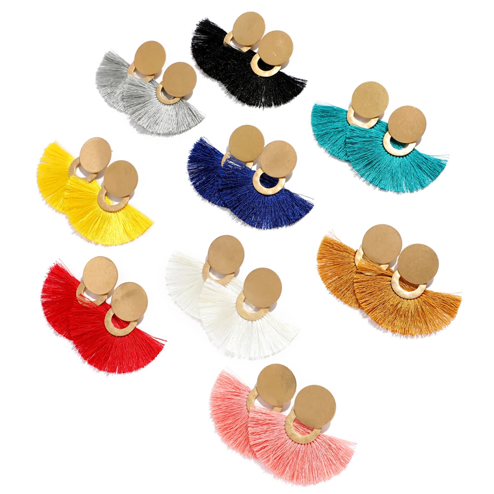 Золотые серьги для женщин модные очаровательные богемные синие с кисточками