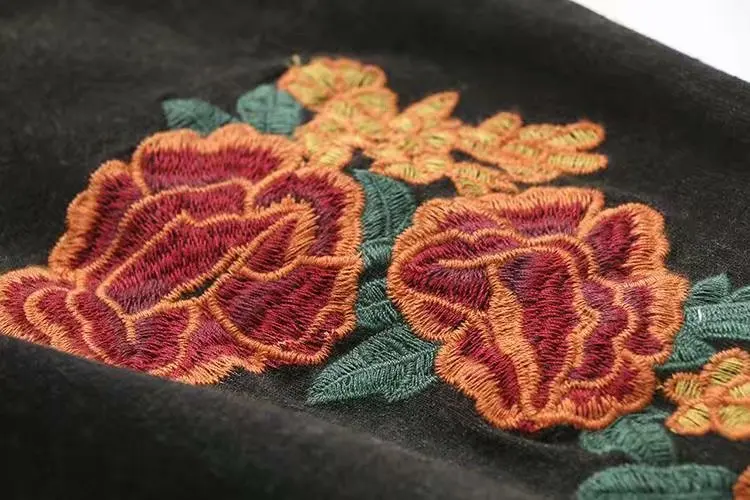 Женский хлопковый костюм с цветочной вышивкой повседневный черный топ круглым