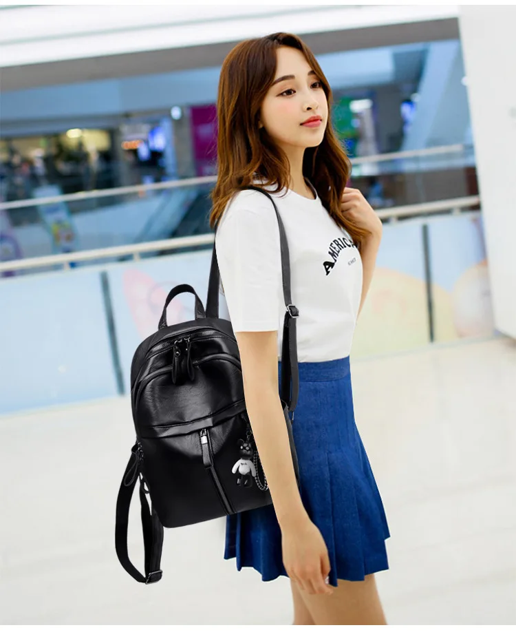 2021 Women's Backpack PU Leather Travel Shoulder Bag Black School Girl Multifunctional Small Cheap Sale | Багаж и сумки
