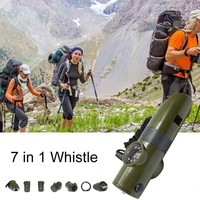 7 in 1 whistle survival bushcraft trekking whistle compass mirror torch magnifier led light thermometer storage compass tools