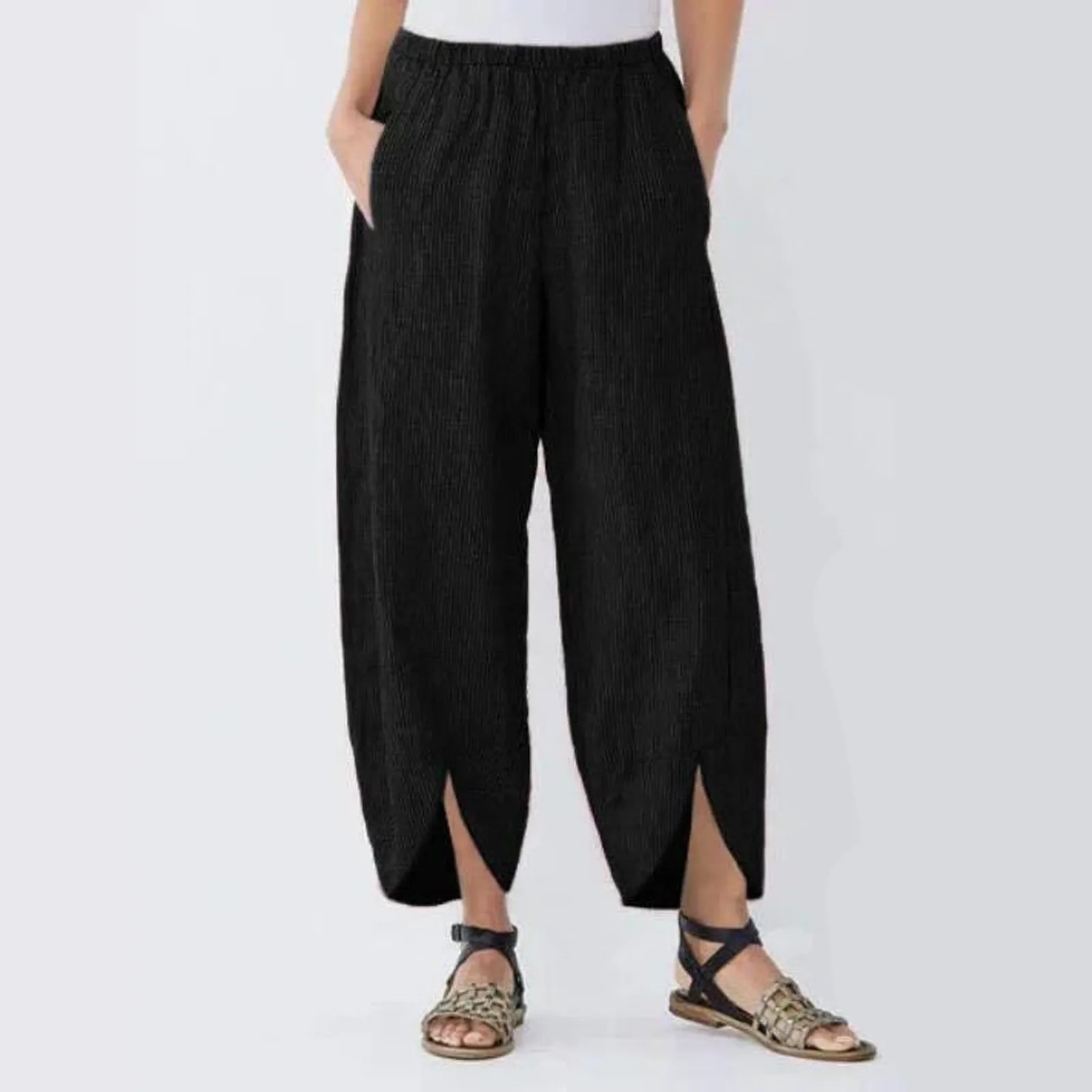 

Harem Pants Women Summer Trousers Casual Elastic Waist Cotton Linen Wide Leg Pants Loose Pantalon Women Clothing 2021 Plus Size