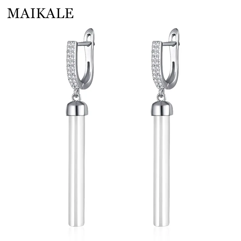 silver white MAIKALE новые модные серьги в виде капель с Медь ААА кубического циркония прямые lin черный, белый цвет Керамика золото; серебро; Сережки для Wonen подарок - Окраска металла: silver white