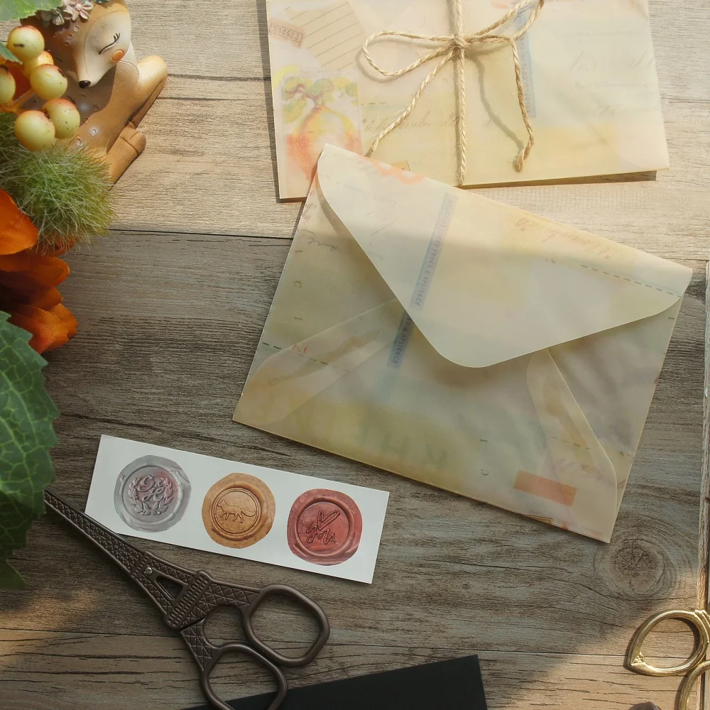 15*11cm 3pcs Dark Yellow Rustic Style Rabbit Design Envelop As Postcard Message Card Invitation Transparent Sticker | Дом и сад