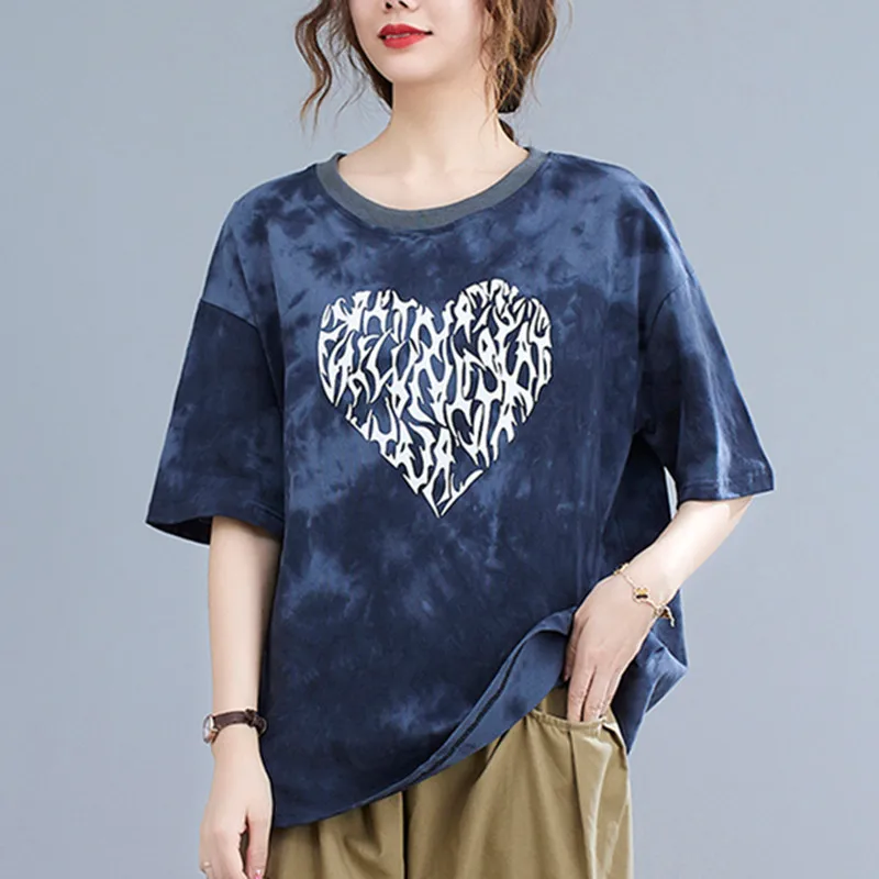 Модные женские футболки с принтом Tie Dye свободные топы в Корейском стиле Love heart