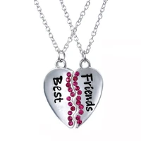 2 pcs unisex bff crystal heart pendant best friend fashion couple necklace women friendship jewelry